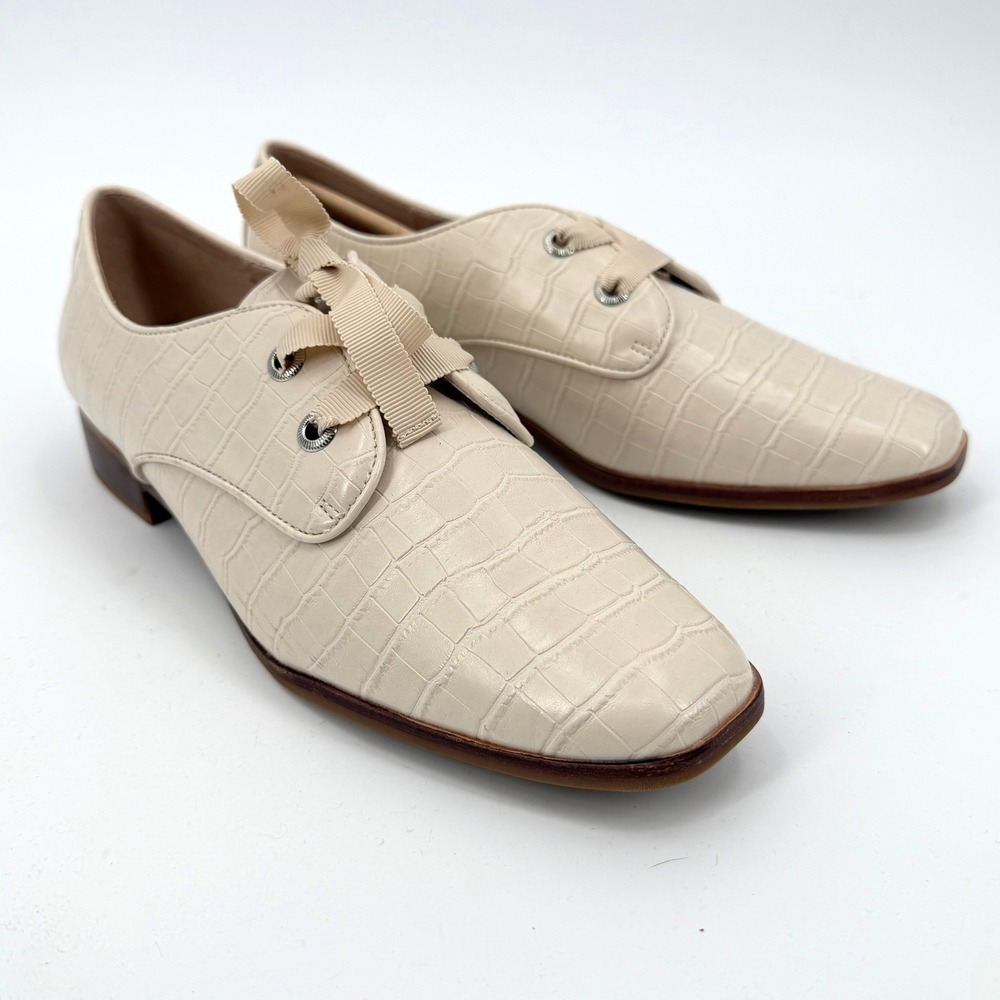 Aldo Gemelli Cream Ivory Crocodile Embossed Leather Lace Up Oxfords Derby Shoes